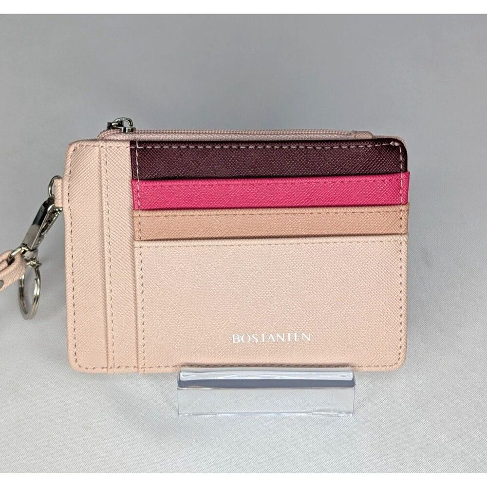 Bostanten Card Holder with Key Ring - Pink Multi Colorblock, EUC